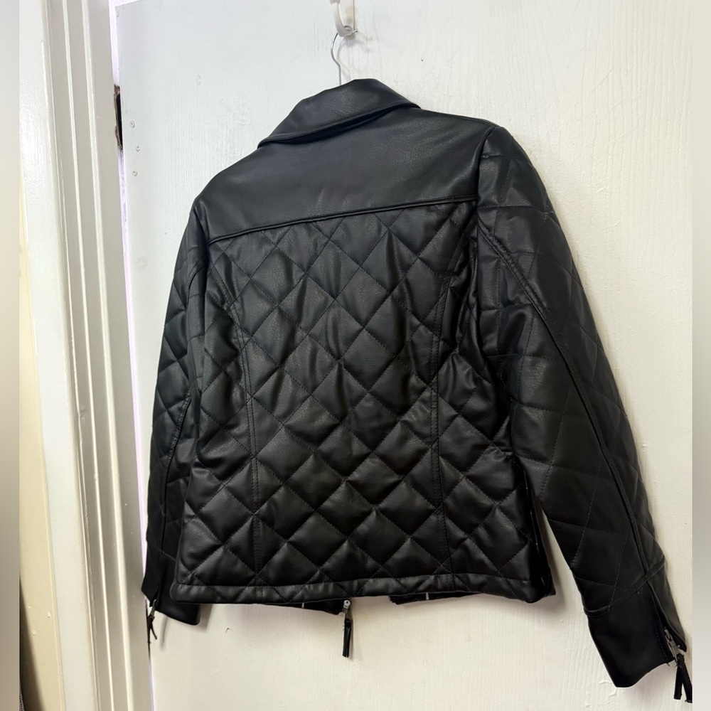 A.N.A Quilted Black Faux Leather Moto Jacket Zip Up Women’s Capsule Office Small - Picture 4 of 9